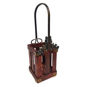 Vintage Wood Metal Decorative Wine Carrier Caddy Ivy Rustic Farm Country 14"x5"